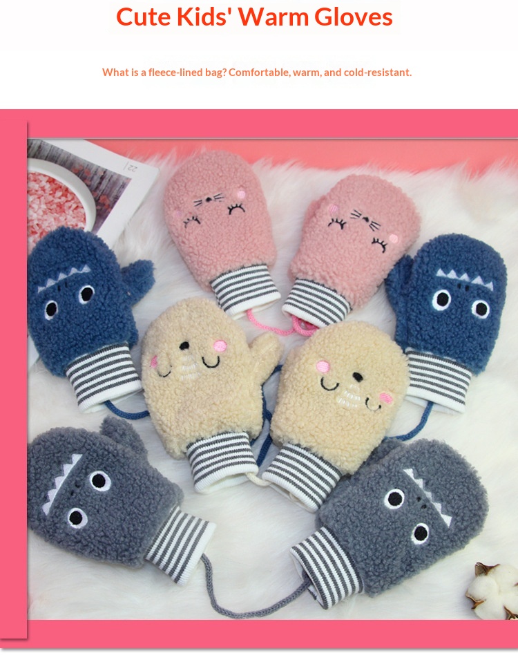 boy Boy Boy 2025 Children's Winter Warm Fleece Gloves With Lanyard Anti-Lost Cartoon Design Unisex Wholesale_voghion.com