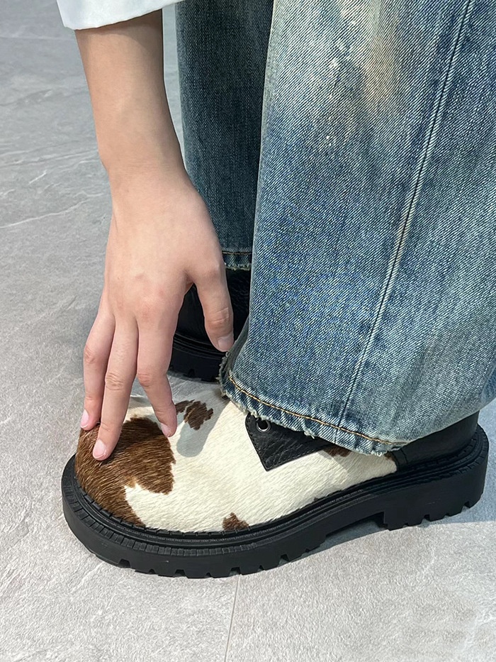 Voyage Horsehair Derby Unisex Milk Color Mandarin Duck Small Lace-up Chunky Heel Thick Sole Soft Leather Casual Shoes Trendy_voghion.com