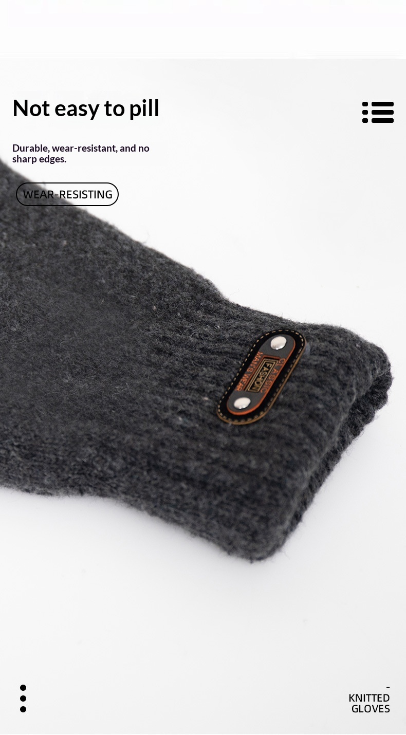 Jungen-Handschuhe mit Touchscreen für den Winter, wärmend und kältegeschützt, doppellagig, gefüttert, dick, gestrickt, fünf Finger, Herren_voghion.com