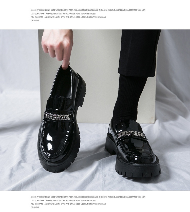 Voyage 2025 New Men's Large Toe Thick Sole Height Increasing Patent Leather Glossy Casual Chunky Heel Loafers Hairstylist_voghion.com
