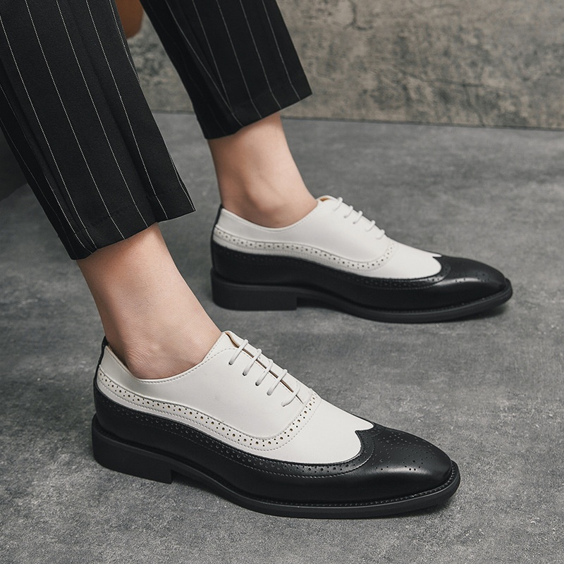 Voyage Can Ship Cross-Border Brogue Square Toe European And American Double Color Matching Men's Large Size Business Formal_voghion.com