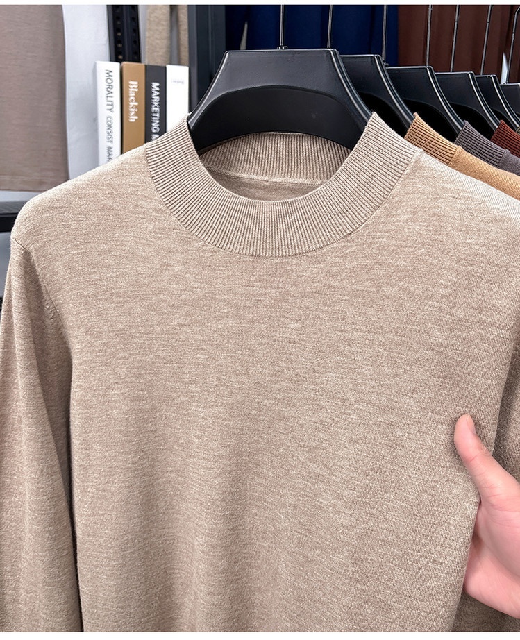 boy Boy Fine Knitted Men's Autumn Winter Half Turtleneck Casual Versatile Stretchy Warm Base Layer Wool Sweater_voghion.com