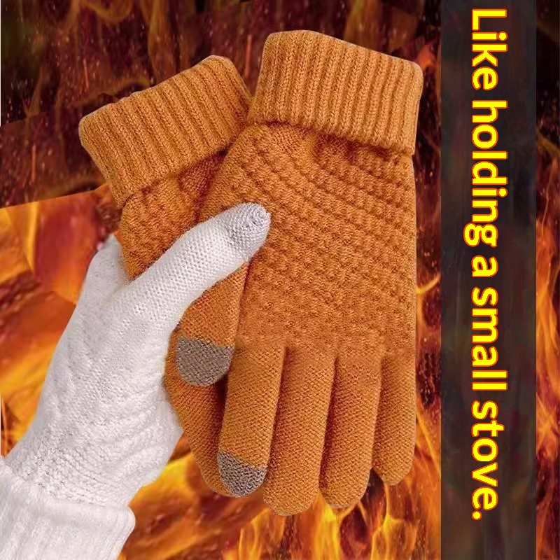 boy Boy Boy New Touchscreen For Men Women, Autumn And Winter, Fleece-Lined, Thickened, Warm, Cold-Proof, Outdoor Cycling Knitted_voghion.com