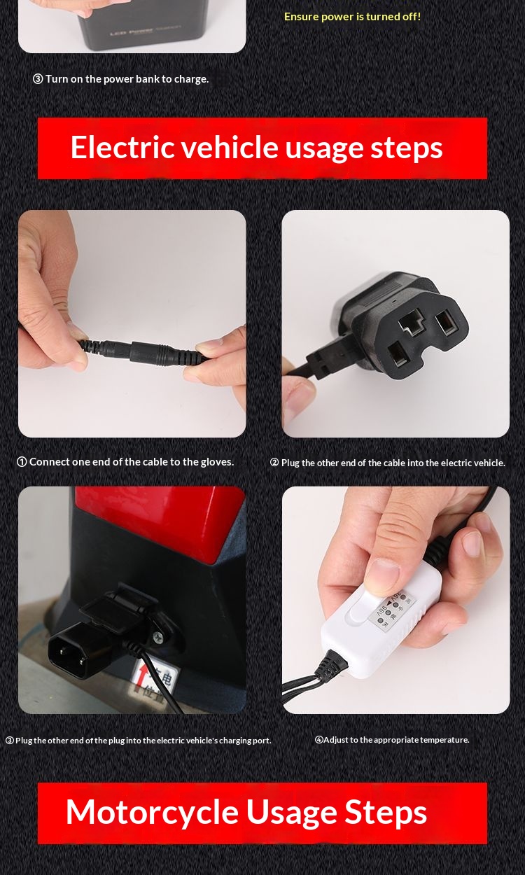 garçon Garçon Garçon Véhicule électrique Moto Recharge Gants chauffants auto-chauffants Chauffe-mains Housses de guidon Conduite Chaud Hiver M_voghion.com