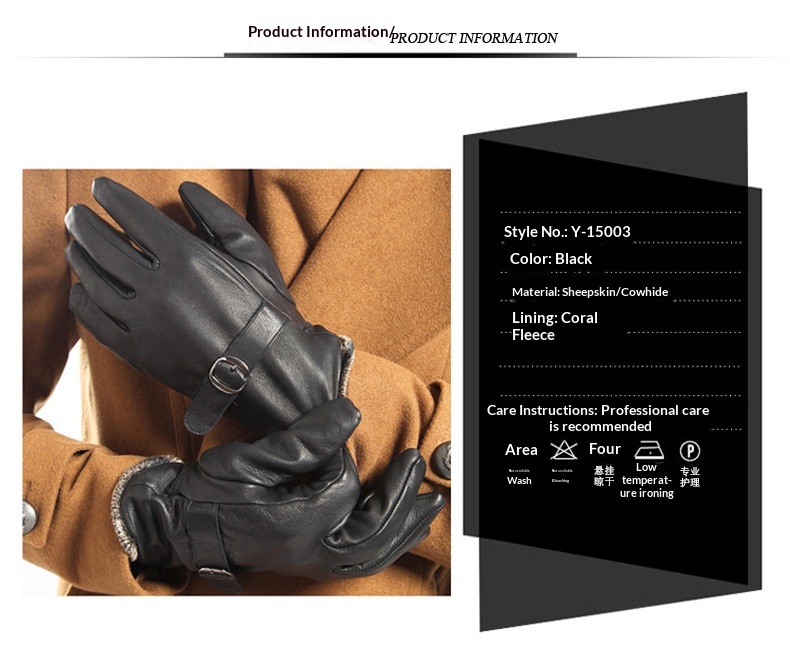 boy Boy Boy Genuine Leather Cowhide Winter Gloves Men Fingerless Driving Riding Fleece Lined Warm_voghion.com