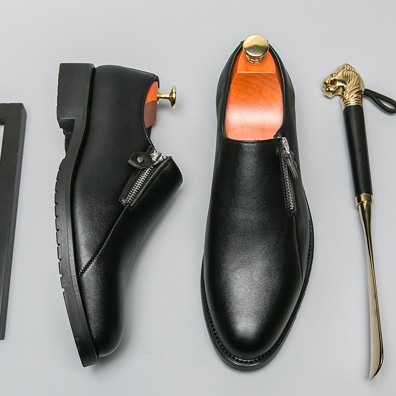 Voyage Spring Autumn Fashion Casual Leather Personality Black And White Two-tone Large Size Business Low-top Zipper Style_voghion.com