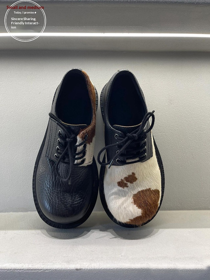 Voyage Horsehair Derby Unisex Milk Color Mandarin Duck Small Lace-up Chunky Heel Thick Sole Soft Leather Casual Shoes Trendy_voghion.com