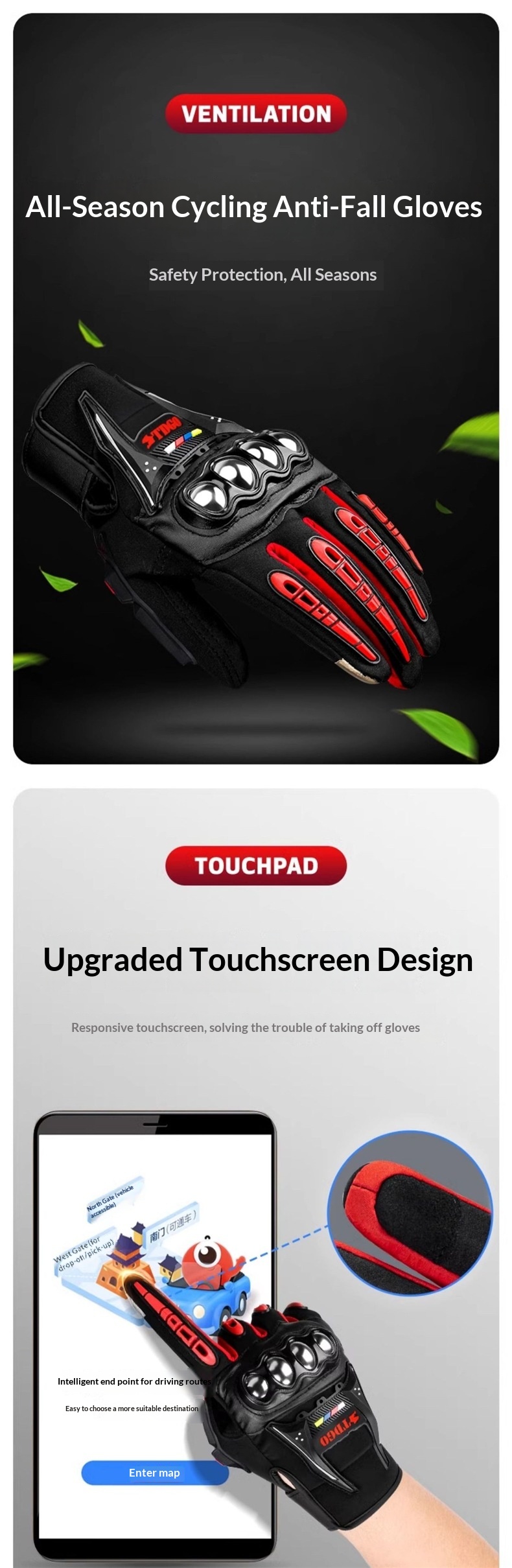 boy Boy Boy Men's Winter Motorcycle Riding Gloves, Cold-Proof, Warm, Rider, Off-Road, Anti-Slip, All-Season, Women's Half Gloves_voghion.com