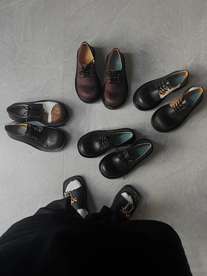 Voyage Horsehair Derby Unisex Milk Color Mandarin Duck Small Lace-up Chunky Heel Thick Sole Soft Leather Casual Shoes Trendy_voghion.com