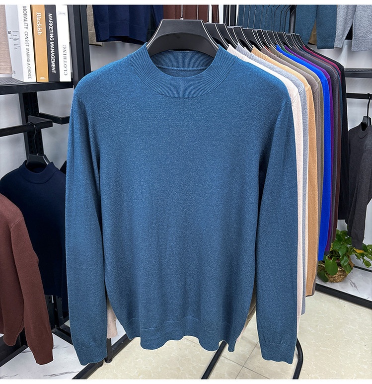 boy Boy Fine Knitted Men's Autumn Winter Half Turtleneck Casual Versatile Stretchy Warm Base Layer Wool Sweater_voghion.com