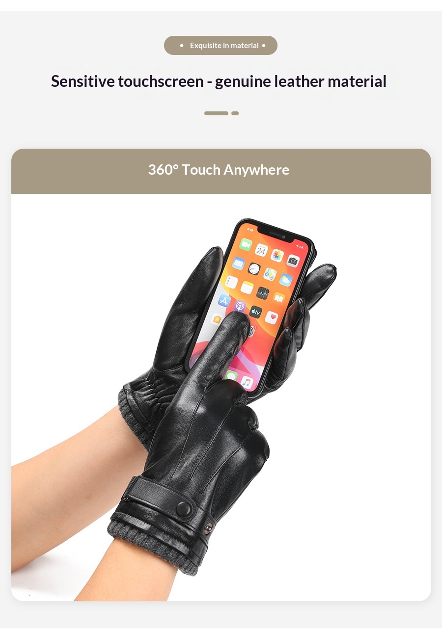 Guanti da uomo caldi in pelle con fodera in pile, spessi, touchscreen, per equitazione all'aperto, antivento, antiscivolo, per guida invernale_voghion.com
