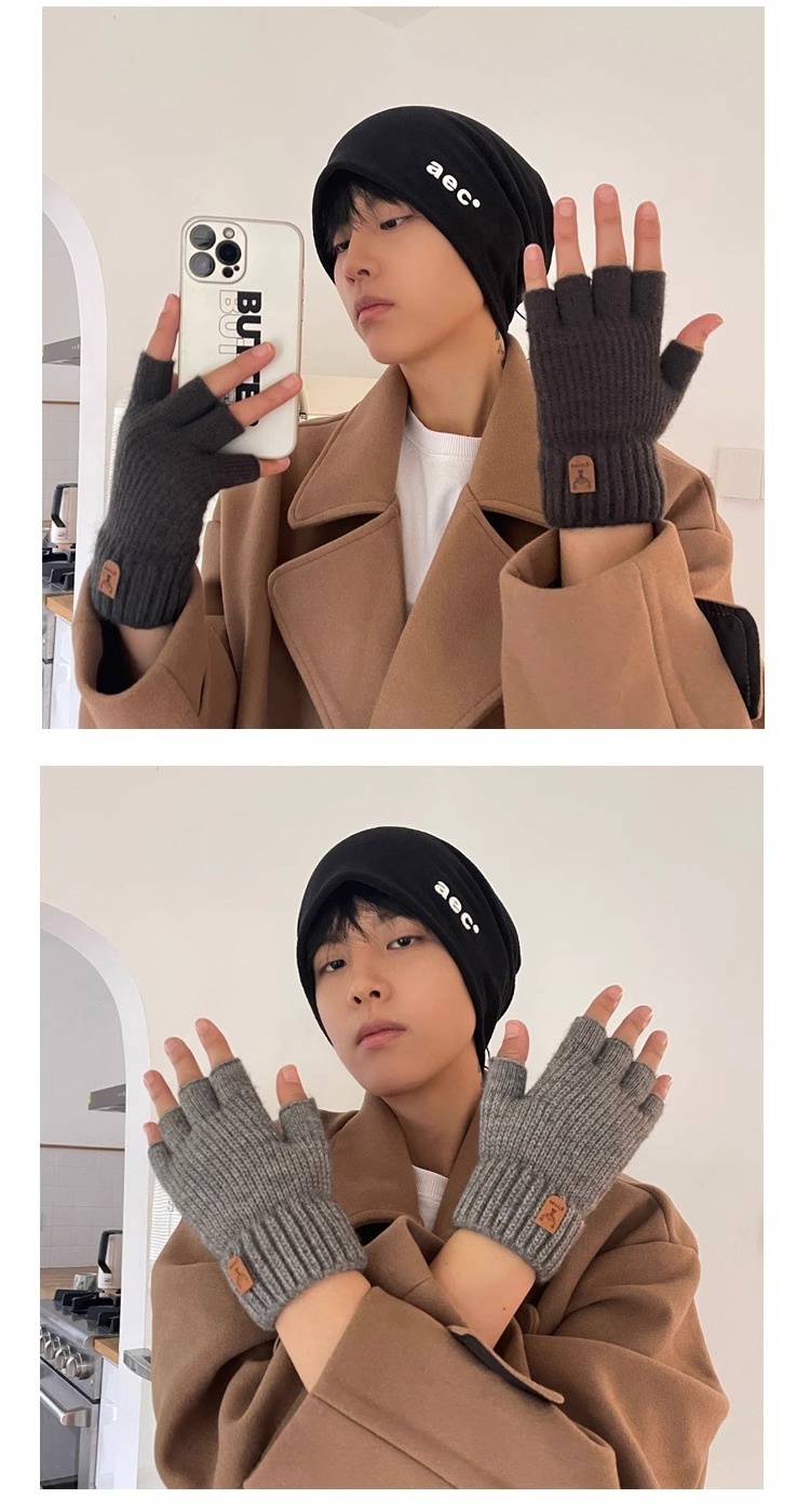 ragazzo Ragazzo Ragazzo 2025 Guanti invernali da uomo senza dita in maglia, caldi, per ciclismo, scrittura, a mezza dita, antifreddo, foderati in pile, all'ingrosso_voghion.com