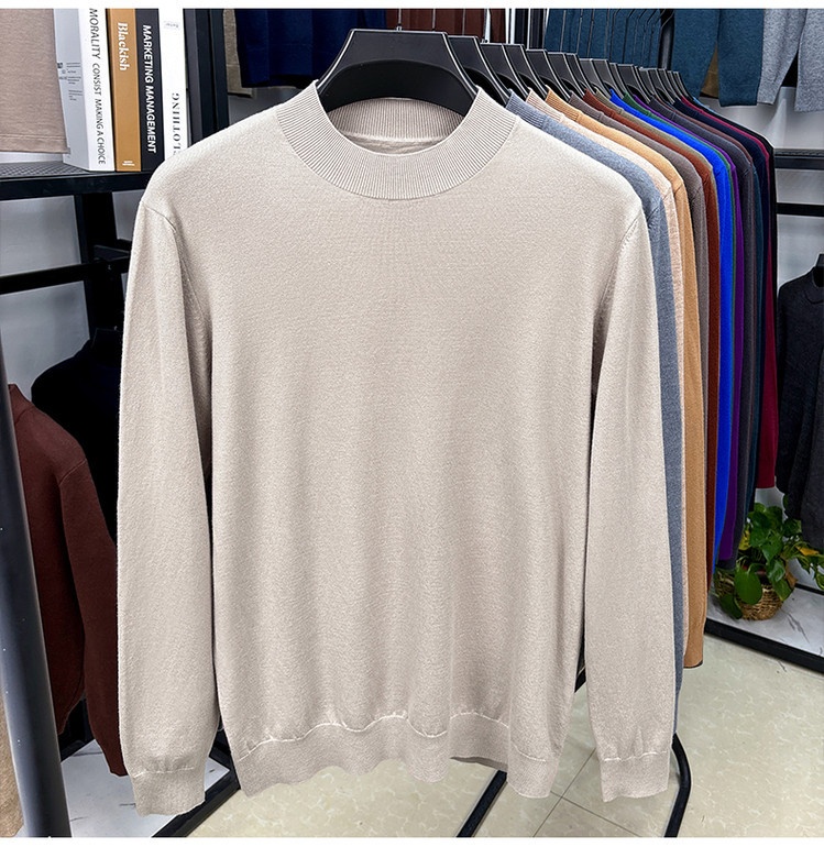 boy Boy Fine Knitted Men's Autumn Winter Half Turtleneck Casual Versatile Stretchy Warm Base Layer Wool Sweater_voghion.com
