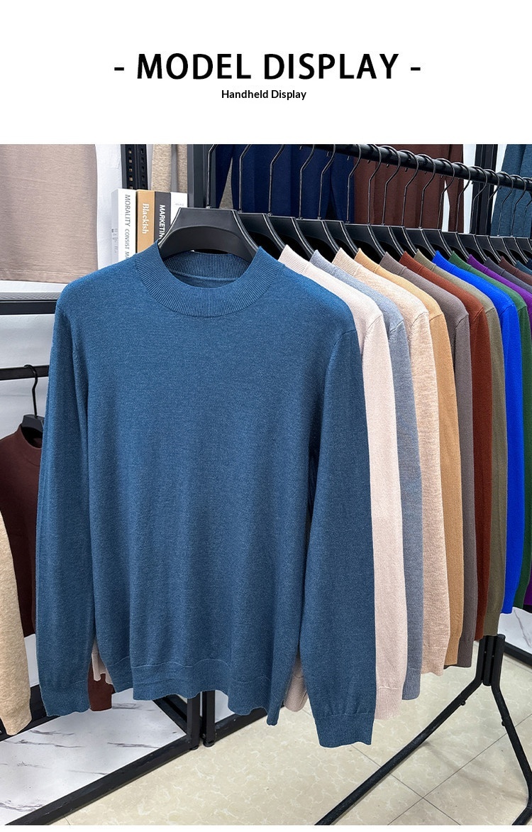 boy Boy Fine Knitted Men's Autumn Winter Half Turtleneck Casual Versatile Stretchy Warm Base Layer Wool Sweater_voghion.com