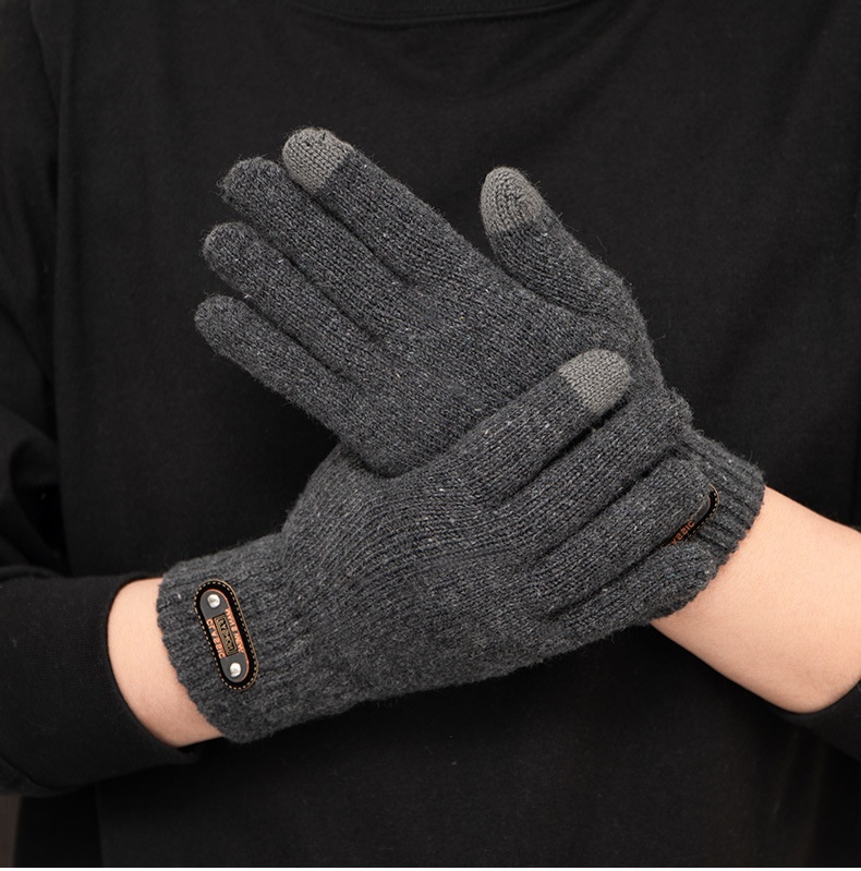 Jungen-Handschuhe mit Touchscreen für den Winter, wärmend und kältegeschützt, doppellagig, gefüttert, dick, gestrickt, fünf Finger, Herren_voghion.com