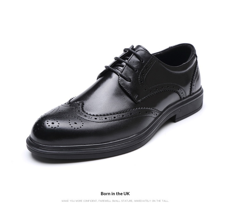 Voyage Men's Brogue Pointed Toe Carved Lace-up Business Formal Genuine Leather British Korean Style Hairstylist Wedding Shoes_vogvips.com