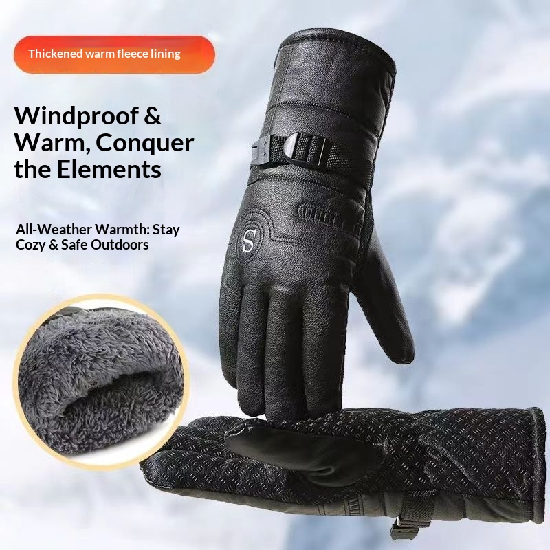 boy Boy Boy Cold-resistant To -40°Men's Winter Warm Waterproof Cold-Proof Thickened Motorcycle Riding PU Cotton Gloves_voghion.com