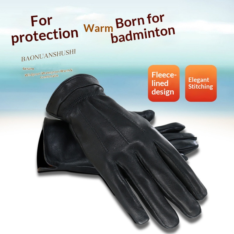 boy Boy Boy Cold Region Winter Men's School Uniform Leather Gloves With Fleece Lining, Warm Sheepskin Gloves, Black Genuine Leather,_voghion.com