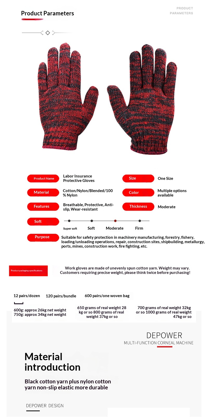 Guanti da lavoro in filato di cotone per uomo, taglia unica, resistenti e spessi, all'ingrosso, invernali_voghion.com