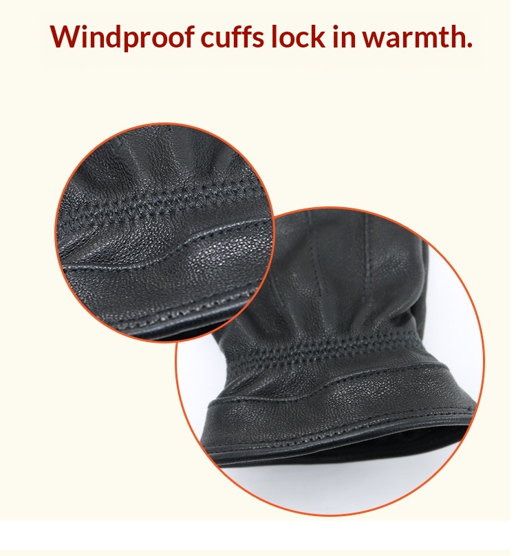 boy Boy Boy Cold Region Winter Men's School Uniform Leather Gloves With Fleece Lining, Warm Sheepskin Gloves, Black Genuine Leather,_voghion.com