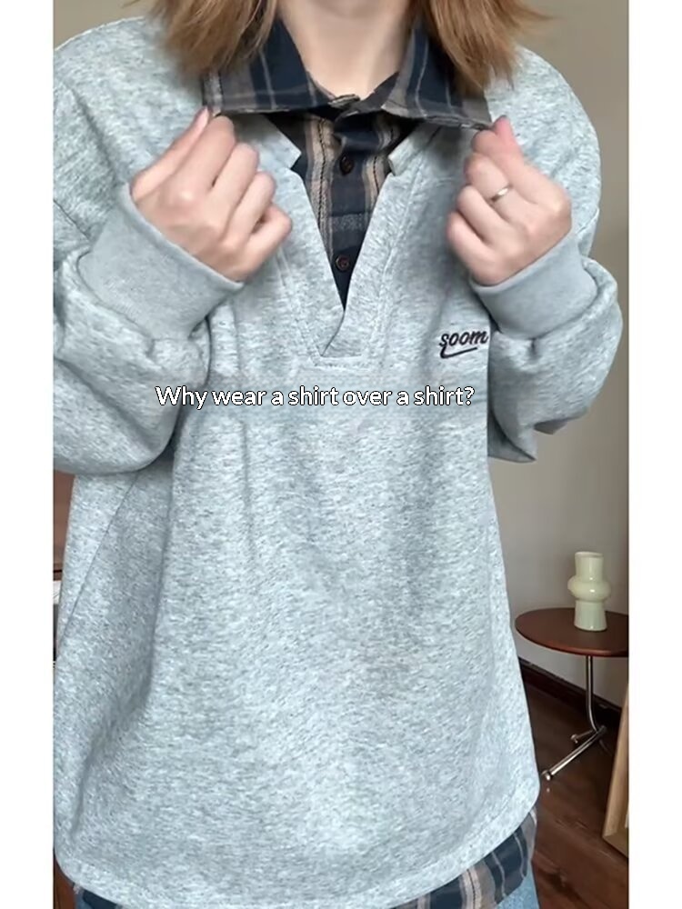 boy Boy Two-Piece Double-Layer Collar Embroidered Sweatshirt For Men Spring And Autumn Couple Long Sleeve Top American_voghion.com