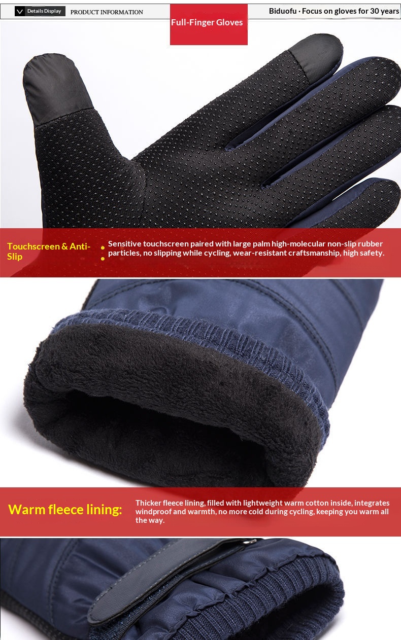 boy Boy Boy Down Cotton Winter Warm Motorcycle Riding Waterproof Cold-proof Fleece-lined Thickened Outdoor Ski Gloves Men_voghion.com