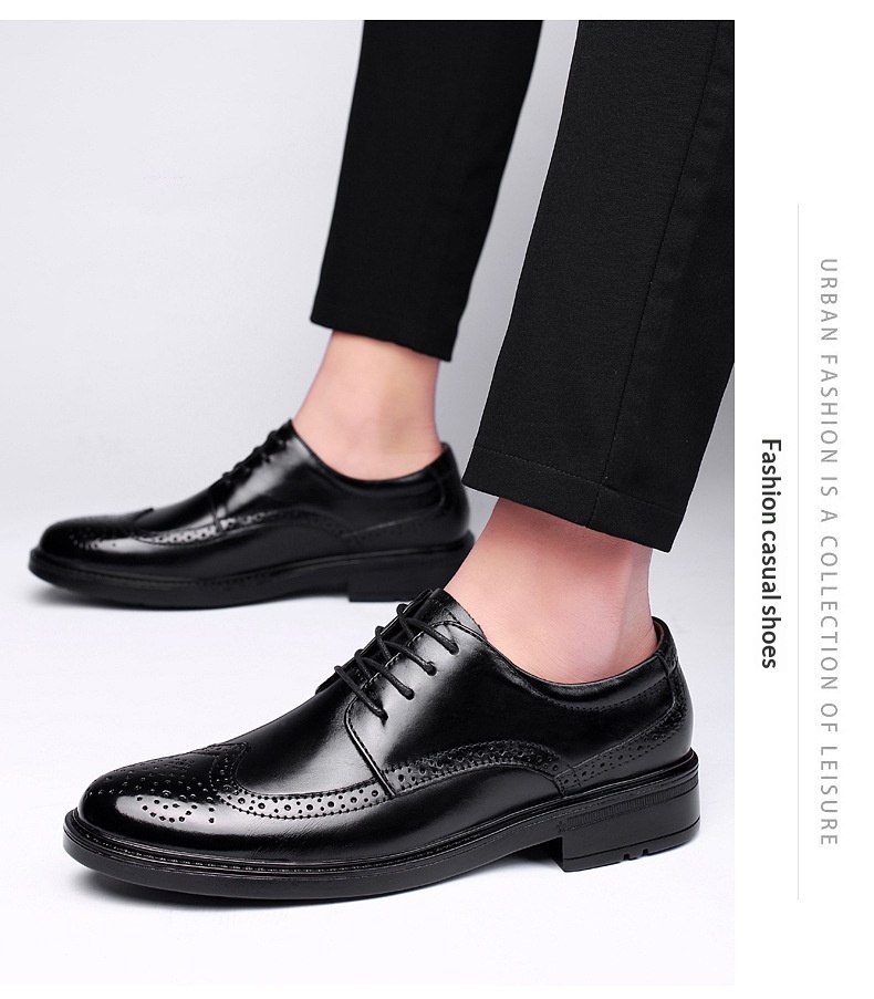 Voyage Herren-Freizeitschuhe aus hochwertigem Rindsleder im britischen Retro-Stil mit poliertem Brogue-Schnitt und geschnitzten Details_voghion.com
