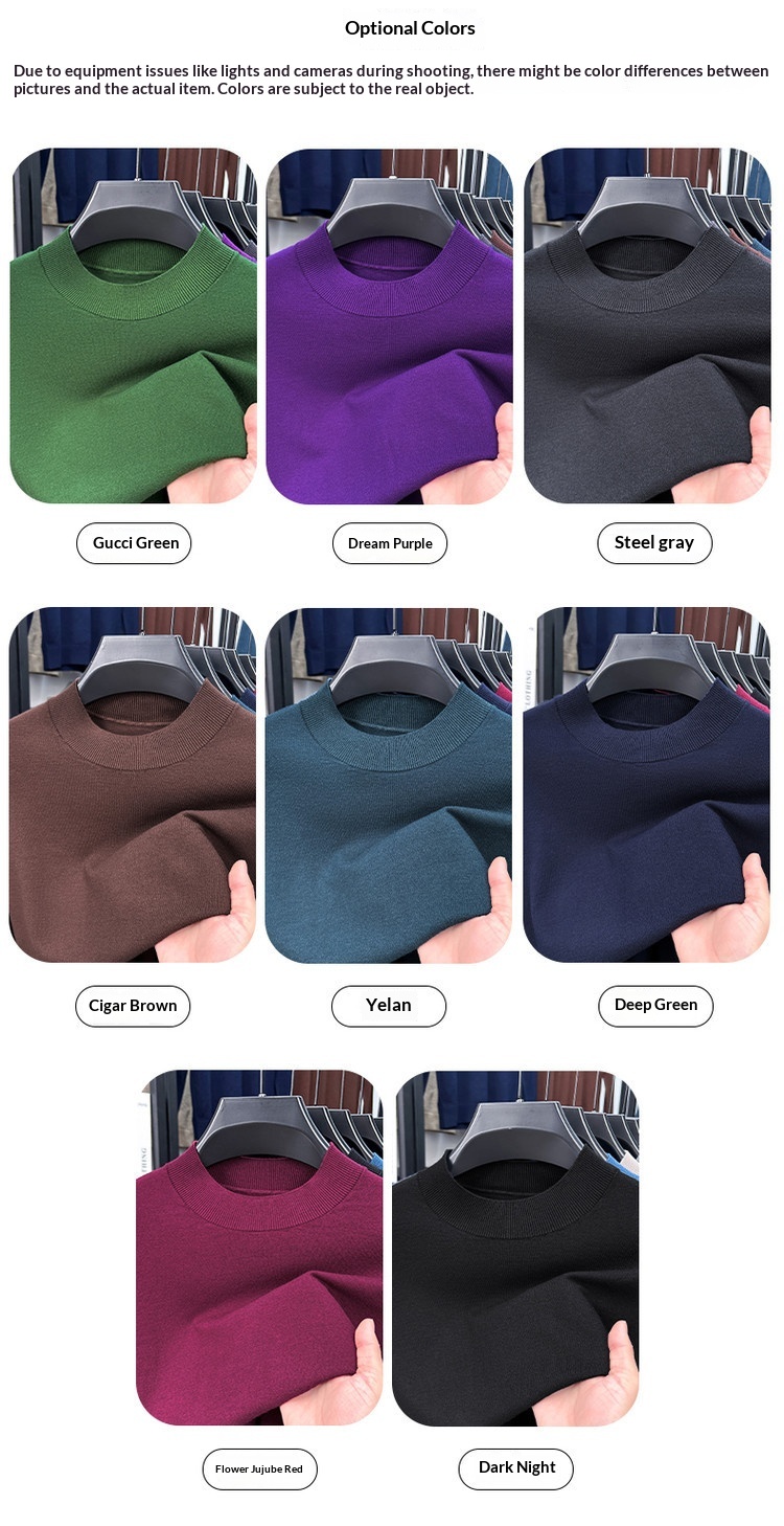 boy Boy Fine Knitted Men's Autumn Winter Half Turtleneck Casual Versatile Stretchy Warm Base Layer Wool Sweater_voghion.com