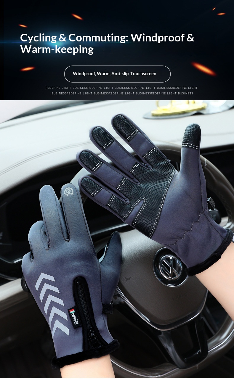 Herren-Handschuhe aus dickem Fleece, warm, winddicht, kalt und wasserdicht, ideal für Fahrer, Lieferfahrer und Radfahrer. Herbst/Winter_voghion.com