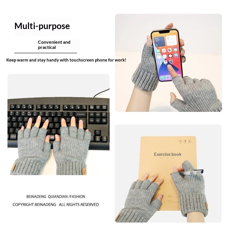 ragazzo Ragazzo Ragazzo 2025 Guanti invernali da uomo senza dita in maglia, caldi, per ciclismo, scrittura, a mezza dita, antifreddo, foderati in pile, all'ingrosso_voghion.com
