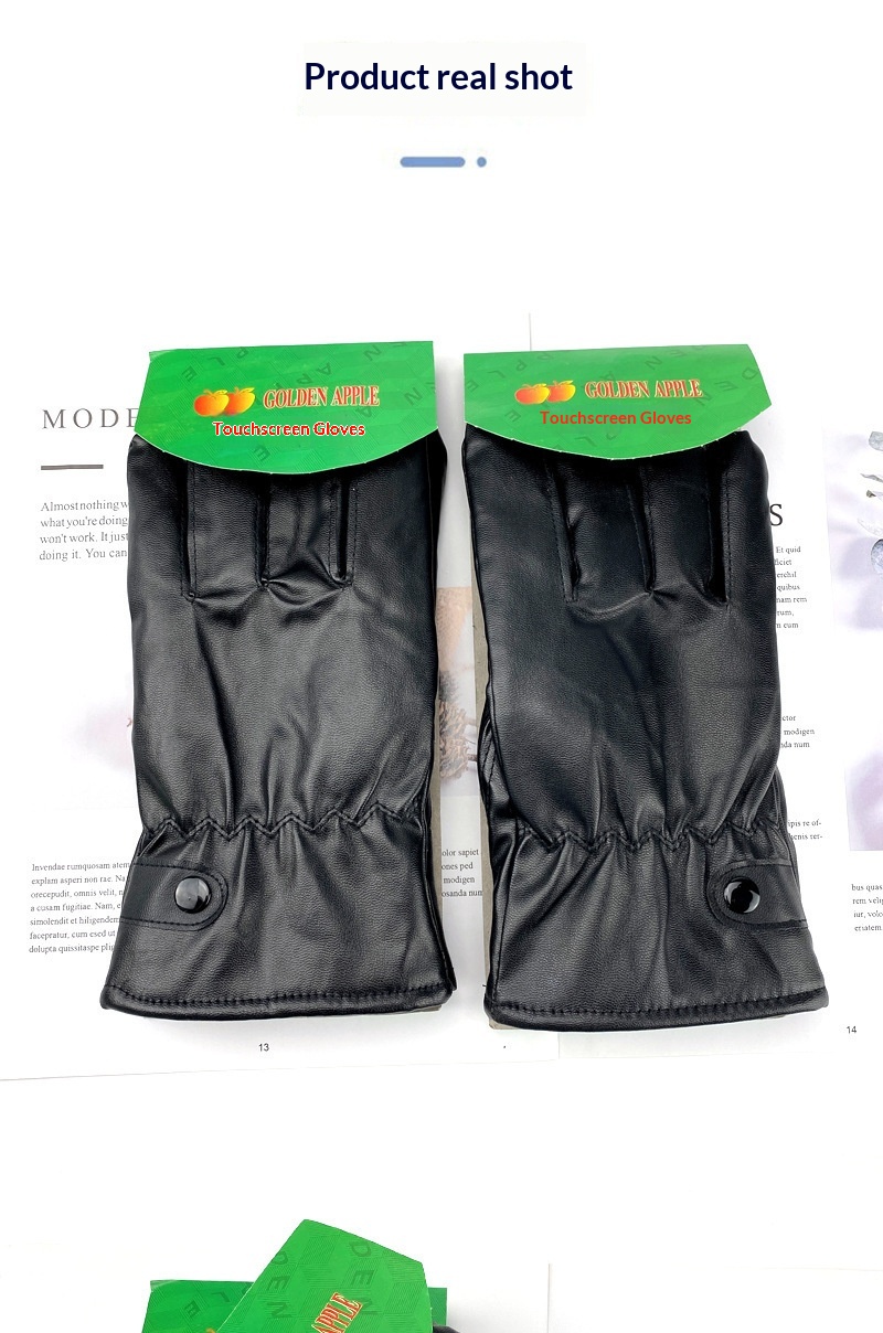 boy Boy Boy Cycling Men Women, Thickened Fleece-Lined, Warm Genuine Leath, Windproof And Watproof, Black Leath Gloves For_voghion.com