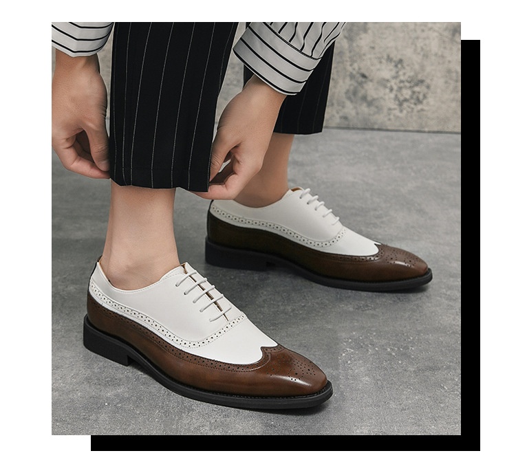 Voyage Can Ship Cross-Border Brogue Square Toe European And American Double Color Matching Men's Large Size Business Formal_voghion.com