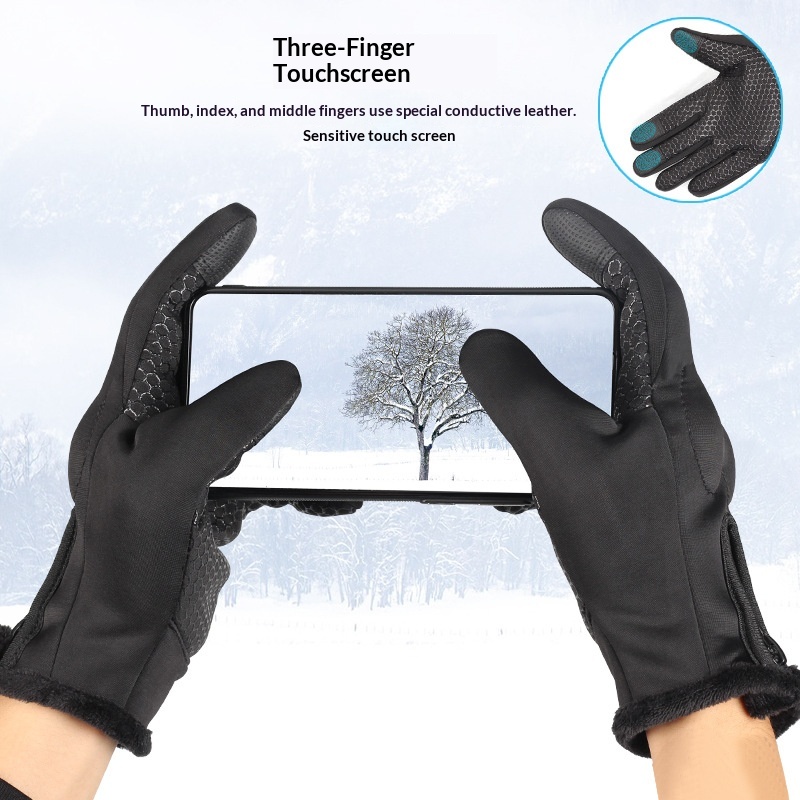 boy Boy Boy Men's Autumn And Winter Fleece-Lined Thickened Cycling Gloves, Cold-Proof, Warm, Touchscreen, Non-Slip, Windproof,_voghion.com