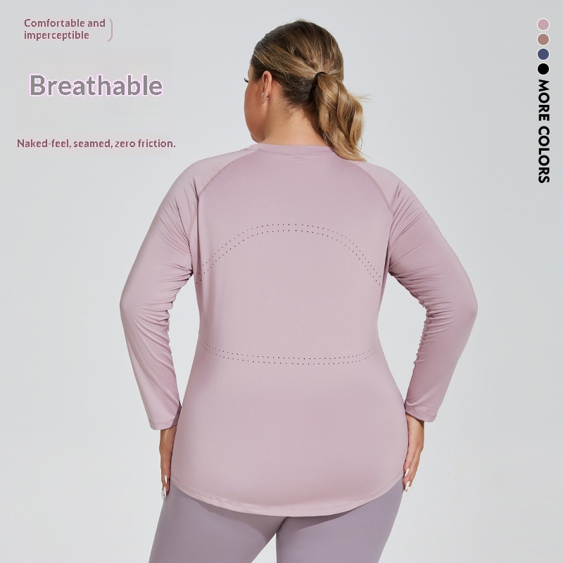 Surge Surge Surge Surge Plus Size Yoga Top mit formender Wirkung, atmungsaktivem Mesh-Gewebe, langen Ärmeln, ideal zum Laufen und Fitness – Sportbekleidung für Damen_voghion.com