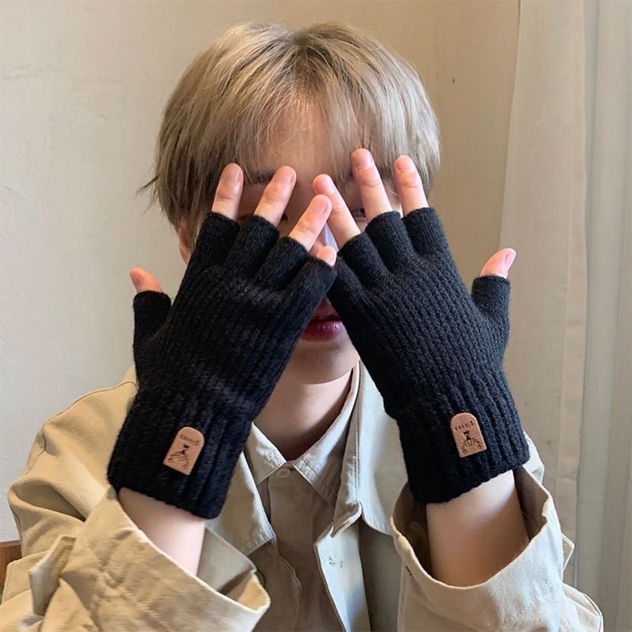 boy Boy Boy Knitted Wool Gloves For Men, Autumn And Winter, Fingerless, Student Writing, Typing, Cycling, Touchscreen, Warm,_voghion.com