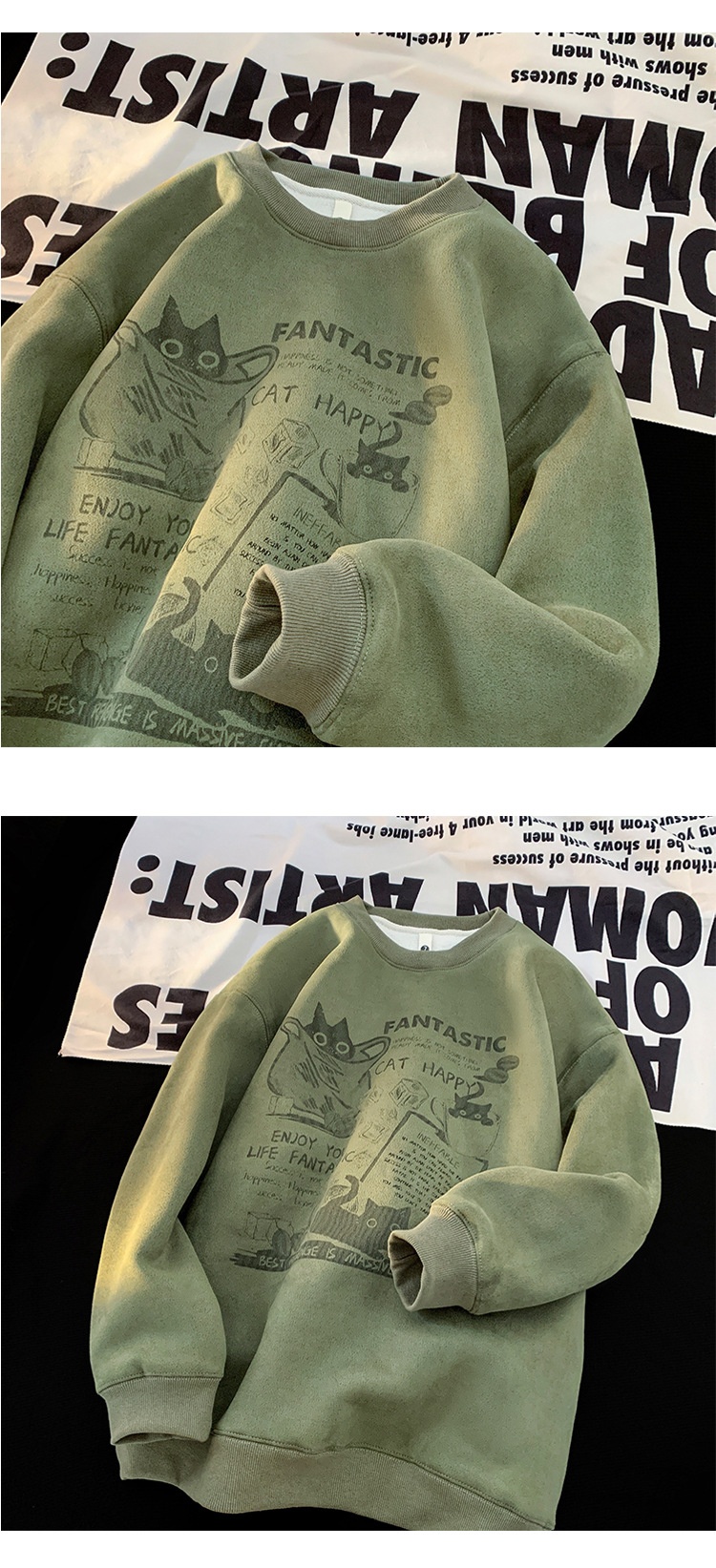 Sweat-shirt en daim épais doublé polaire à col rond pour homme, style américain, manches longues et amples, collection automne-hiver_voghion.com