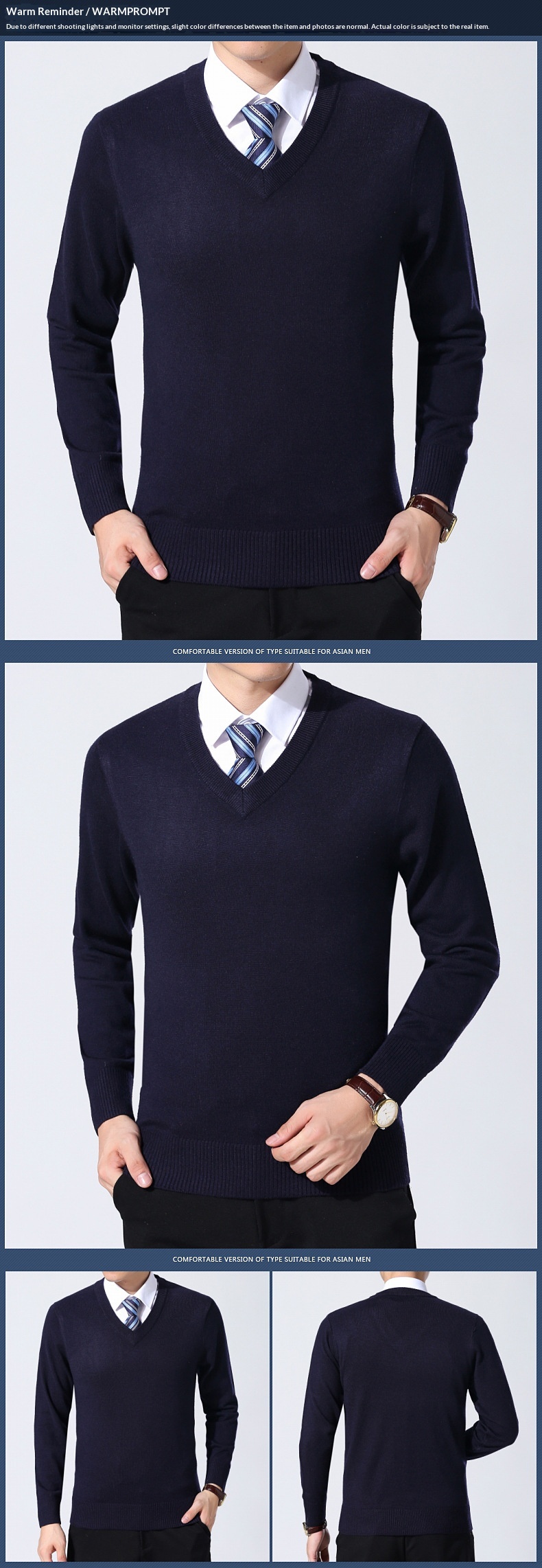 Maglione invernale in lana per uomo di mezza età, versatile, classico, con scollo a V, tinta unita, da uomo Boy Boy 2024_voghion.com