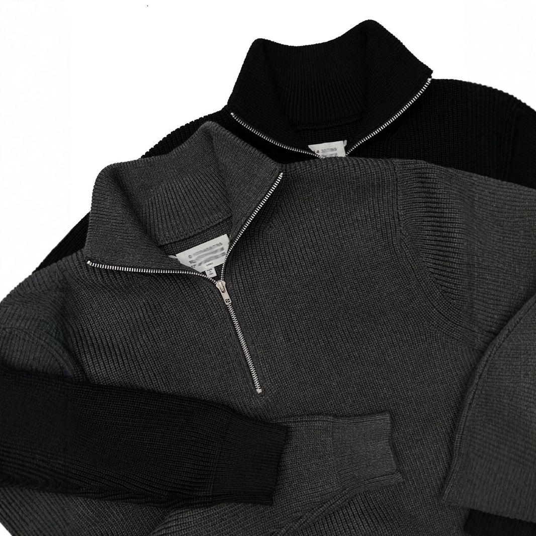boy Boy Boy Square Neck Half-Zip Turtleneck Sweater Wool Blend Loose Lazy Style Knit Top Unisex_voghion.com