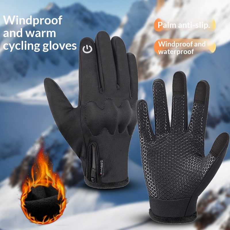 boy Boy Boy Men's Autumn And Winter Fleece-Lined Thickened Cycling Gloves, Cold-Proof, Warm, Touchscreen, Non-Slip, Windproof,_voghion.com
