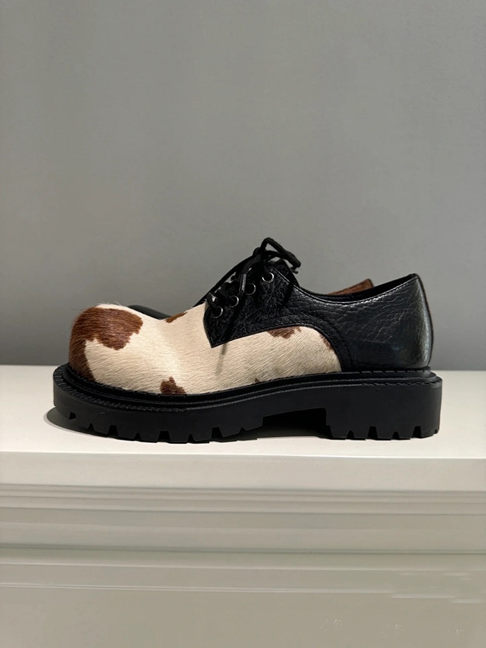 Voyage Horsehair Derby Unisex Milk Color Mandarin Duck Small Lace-up Chunky Heel Thick Sole Soft Leather Casual Shoes Trendy_voghion.com