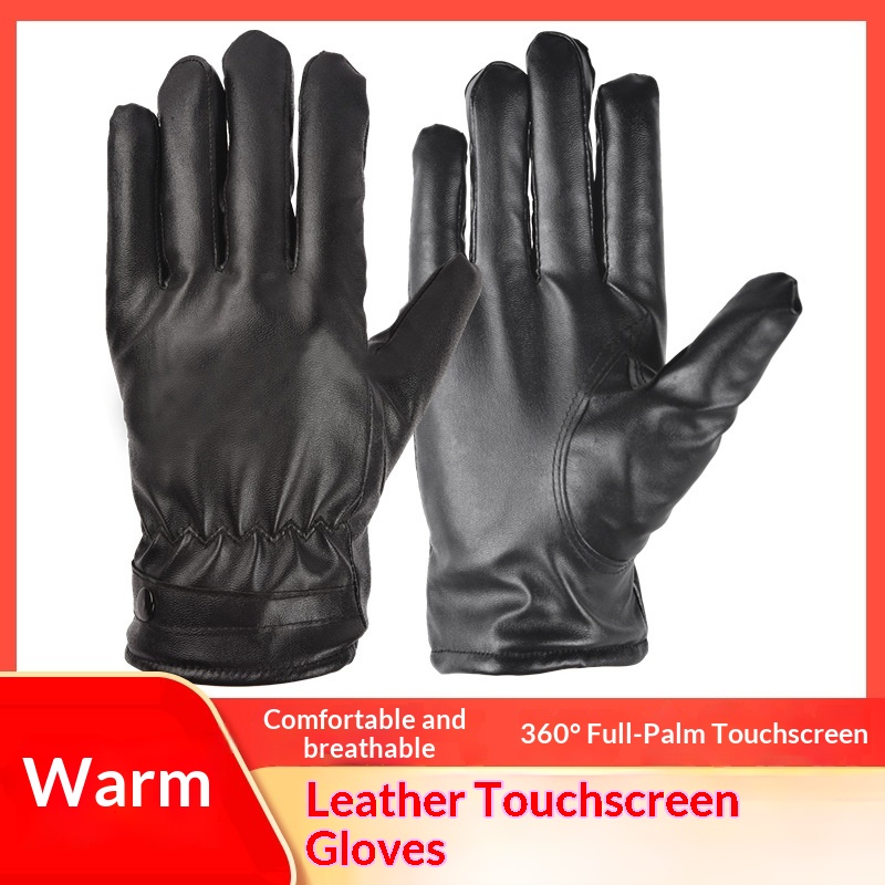 boy Boy Boy Men's Outdoor Riding Warm Fleece-Lined Leather Touchscreen Autumn Winter Street Vendor PU Gloves Wholesale_voghion.com
