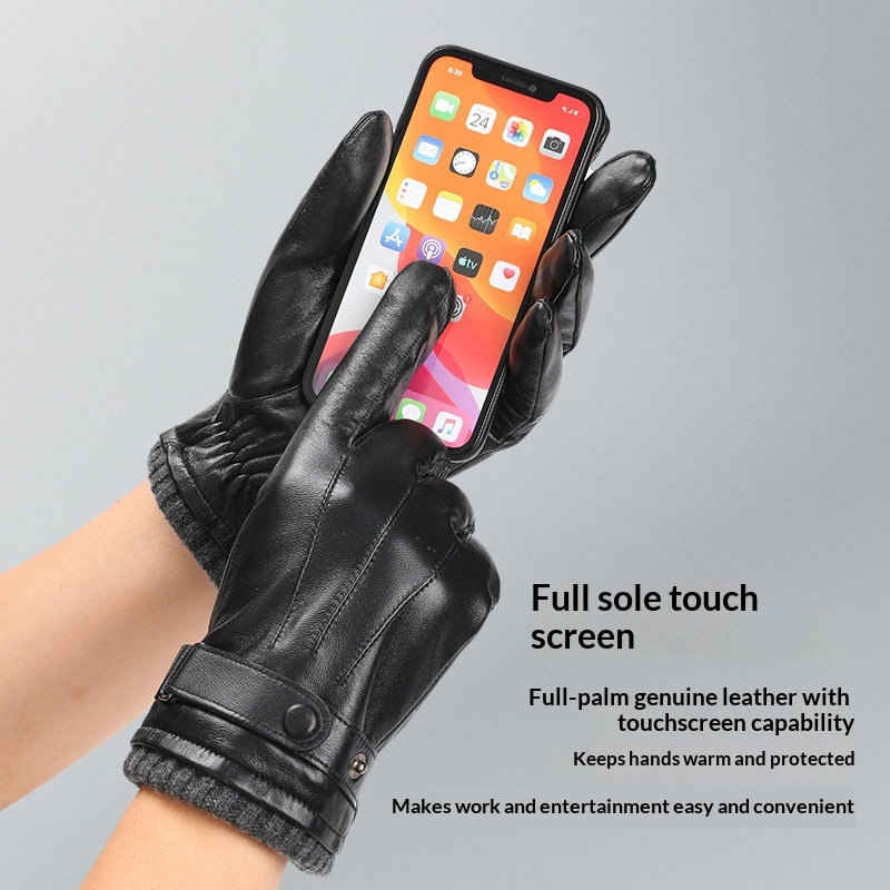 Guanti da uomo caldi in pelle con fodera in pile, spessi, touchscreen, per equitazione all'aperto, antivento, antiscivolo, per guida invernale_voghion.com