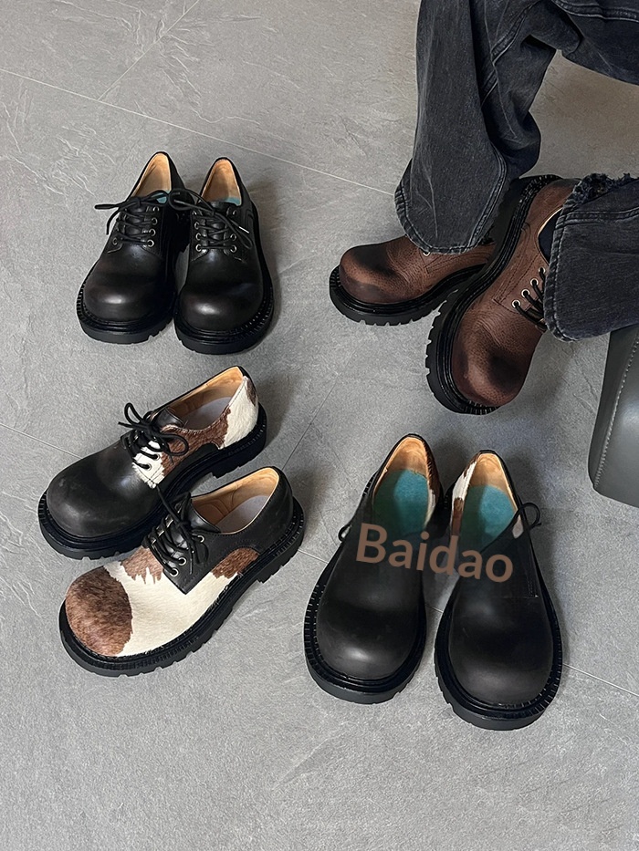 Voyage Horsehair Derby Unisex Milk Color Mandarin Duck Small Lace-up Chunky Heel Thick Sole Soft Leather Casual Shoes Trendy_voghion.com