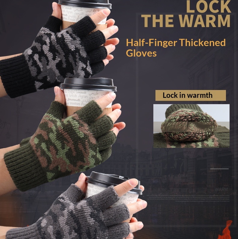 Neue Camouflage-Halbfingerhandschuhe für Herren, Winterhandschuhe für Damen, Büro und Studenten, kältebeständige Touchscreen-Handschuhe für den Außenbereich_voghion.com