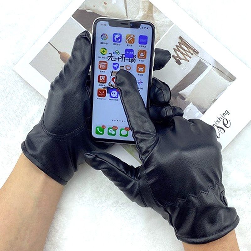 boy Boy Boy PU Leather Wholesale Men Women Winter Warm Gloves Thickened Fleece Trendy Black New Touchscreen_voghion.com