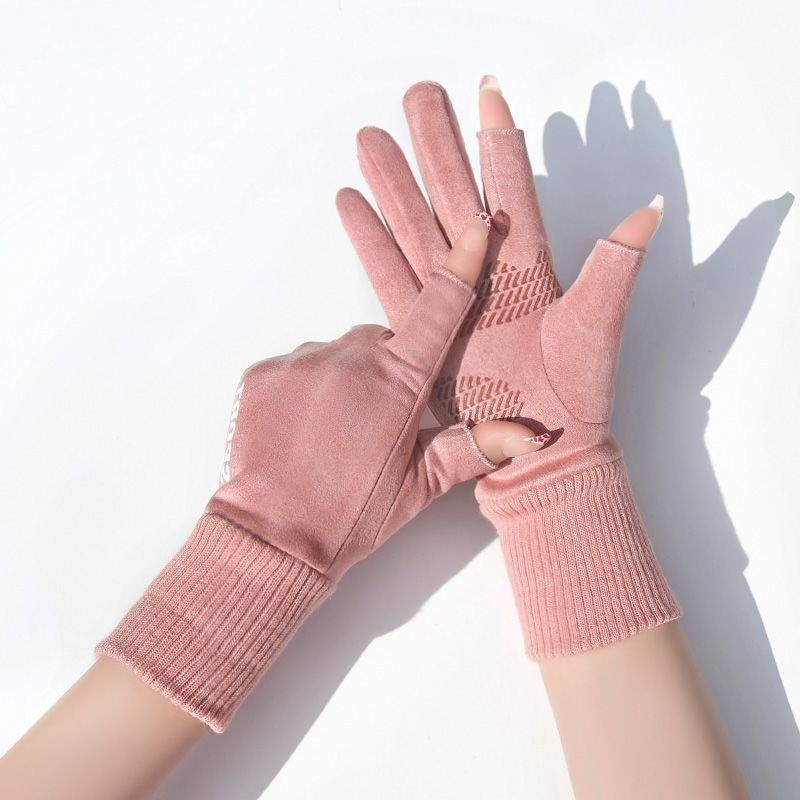 boy Boy Boy Winter Two-Finger Gloves Warm Cold-Proof Fleece-Lined Cycling Women Electric Bike Men Non-Slip Fingerless Touchscreen_voghion.com