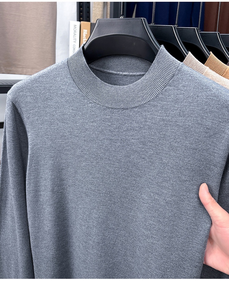 boy Boy Fine Knitted Men's Autumn Winter Half Turtleneck Casual Versatile Stretchy Warm Base Layer Wool Sweater_voghion.com