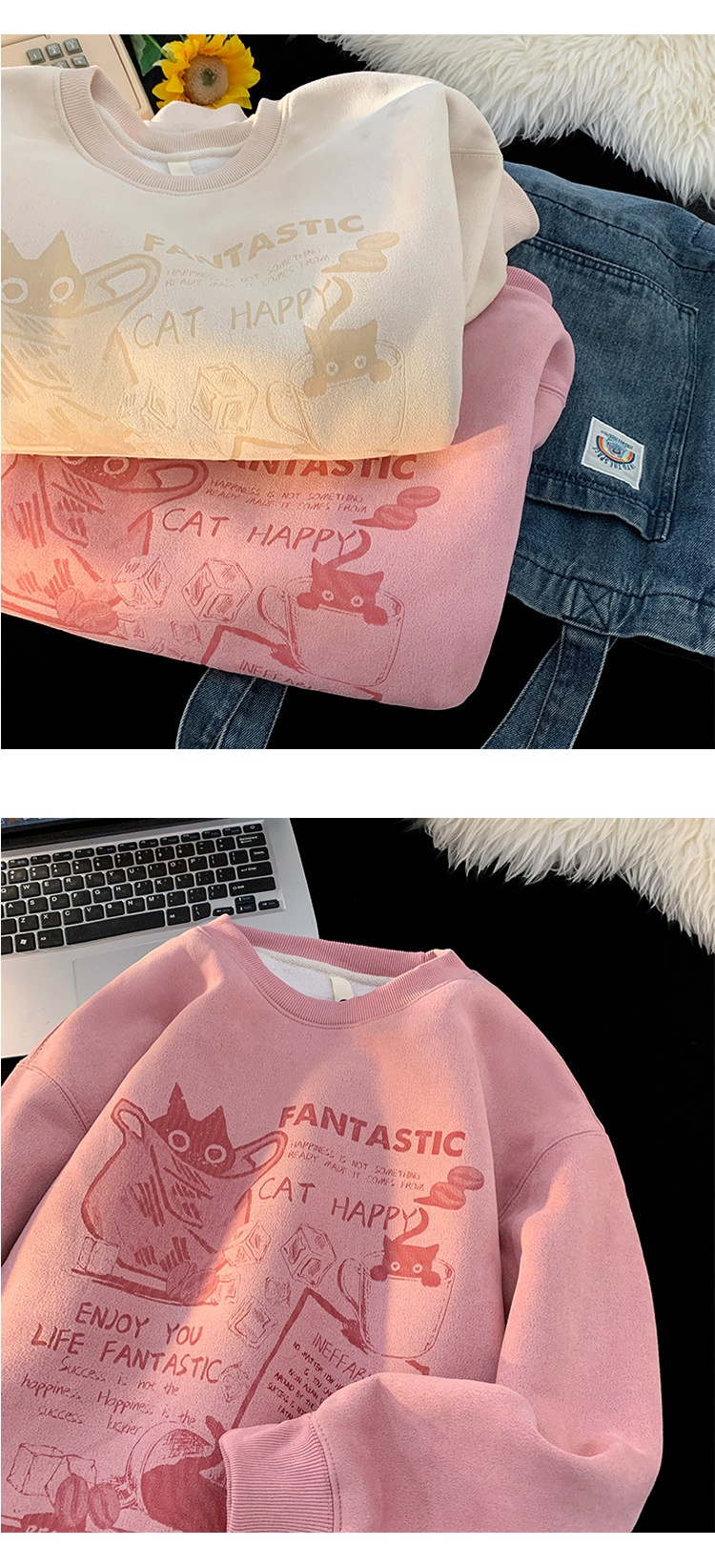 Sweat-shirt en daim épais doublé polaire à col rond pour homme, style américain, manches longues et amples, collection automne-hiver_voghion.com