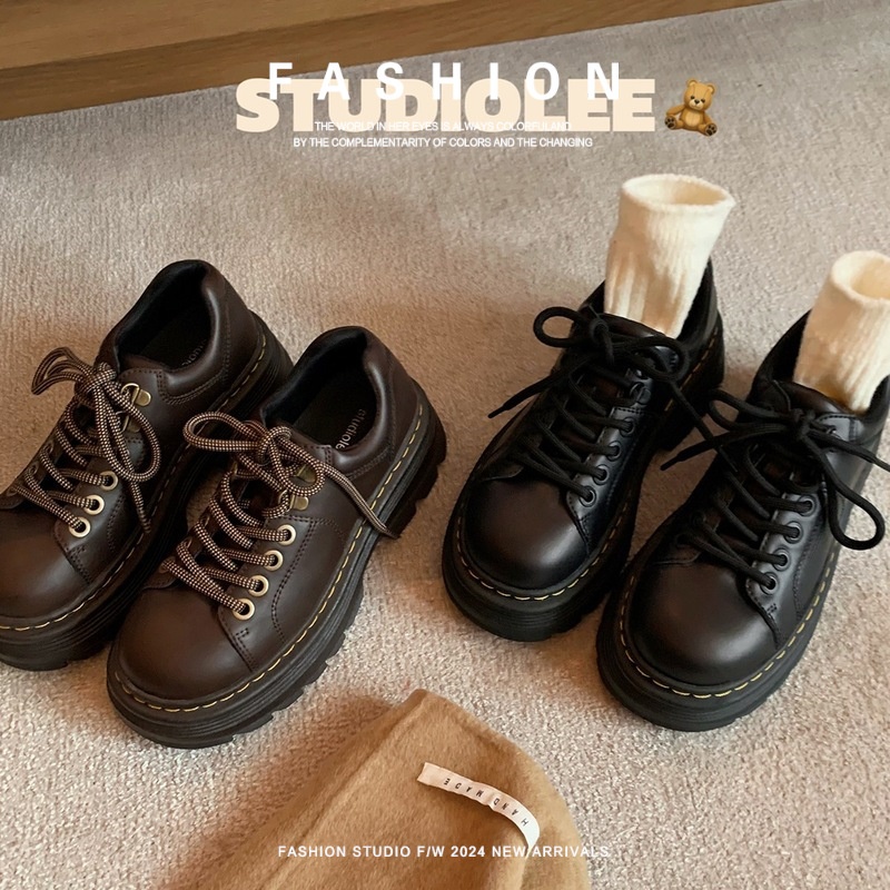 Scarpe da donna in pelle di mucca Voyage, versatili, singole, in stock, classiche britanniche, stile classico, con punta tonda, piccole, con tacco basso, stringate Derby_voghion.com