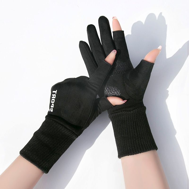 boy Boy Boy Winter Two-Finger Gloves Warm Cold-Proof Fleece-Lined Cycling Women Electric Bike Men Non-Slip Fingerless Touchscreen_voghion.com